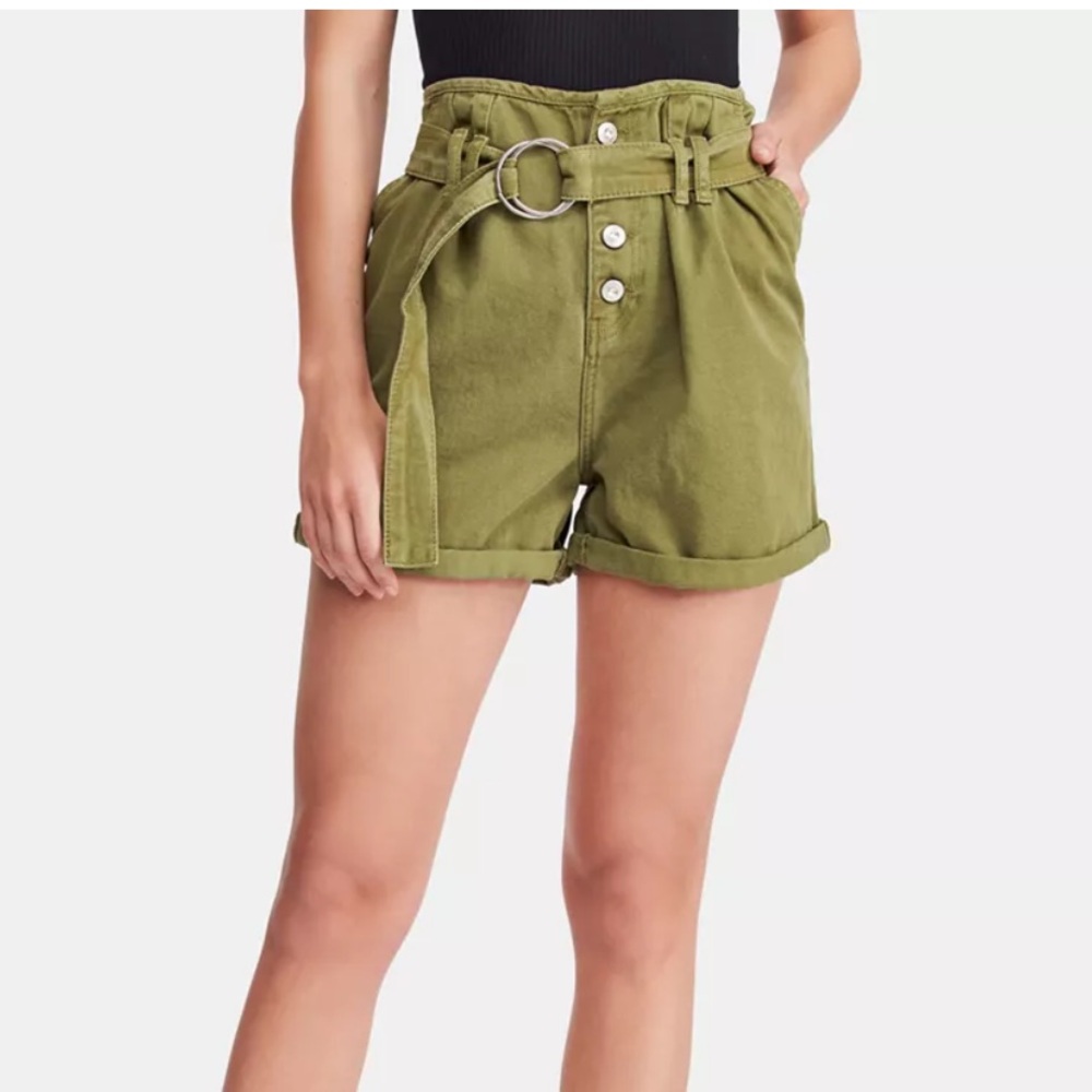Free People Cindy Utility Shorts Belted Green Cotton Size 6 NWOT